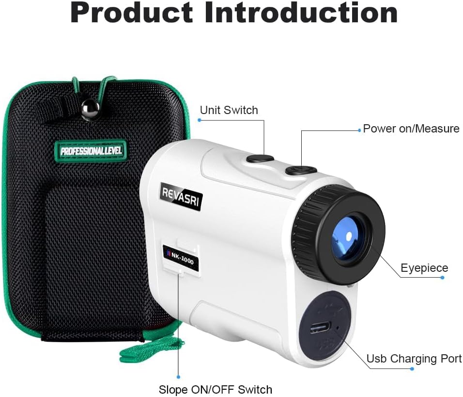 REVASRI Golf Rangefinder with Slope and Pin Lock Vibration, External Slope Switch for Golf Tournament Legal, Rangefinders with Rechargeable Battery 600/1000YDS Laser Range Finder