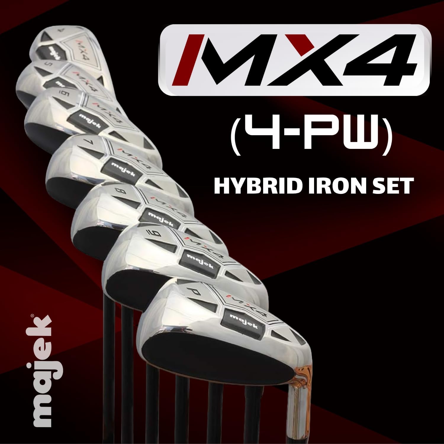 Men’s Majek MX4 Hybrid Iron Set, which Includes: #4, 5, 6, 7, 8, 9, PW Regular Flex Graphite Right Handed New Utility Clubs