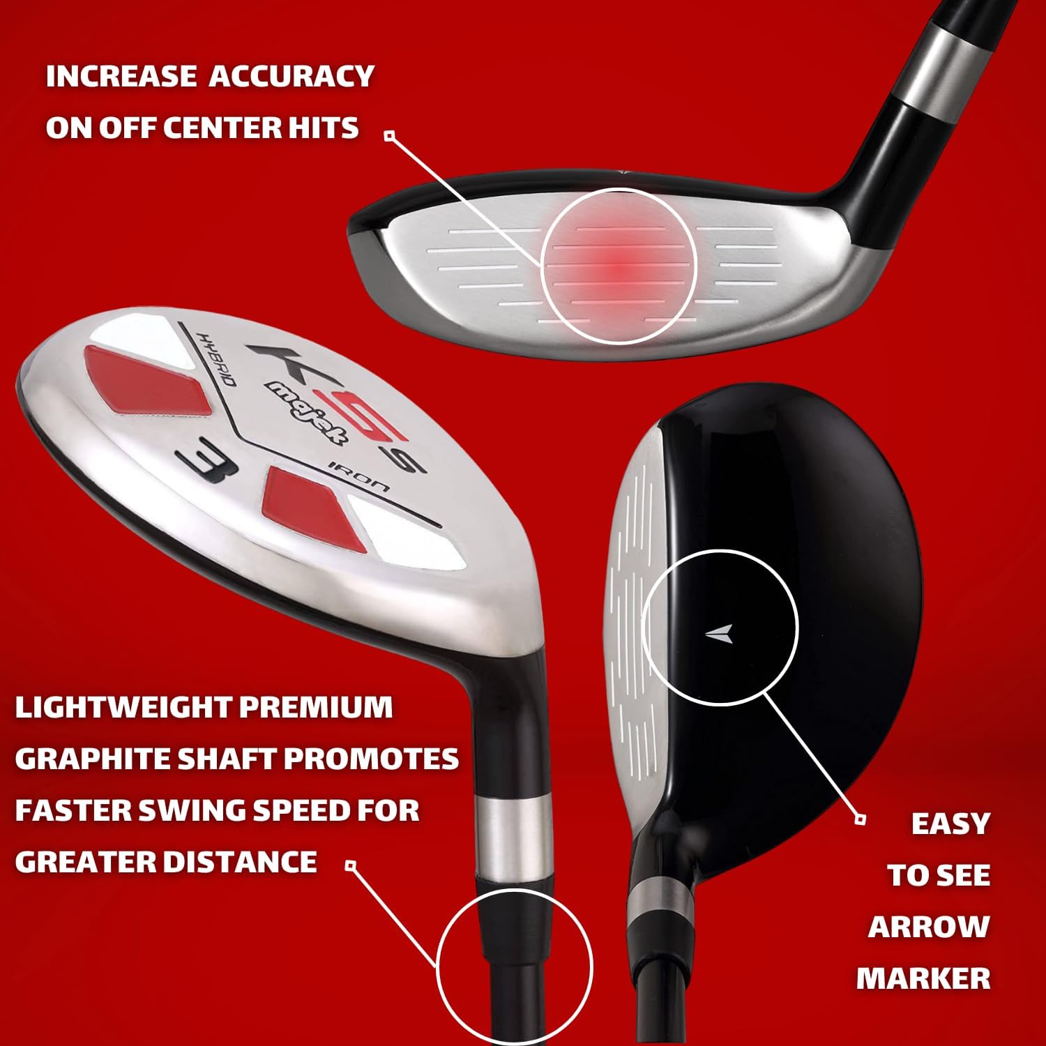 Senior Single Length - One Length Men’s Majek Golf All Hybrid Complete Full Set, which Includes: #3 4 5 6 7 8 9 PW Senior Flex Total of 8 Right Handed New Utility “A” Flex Clubs