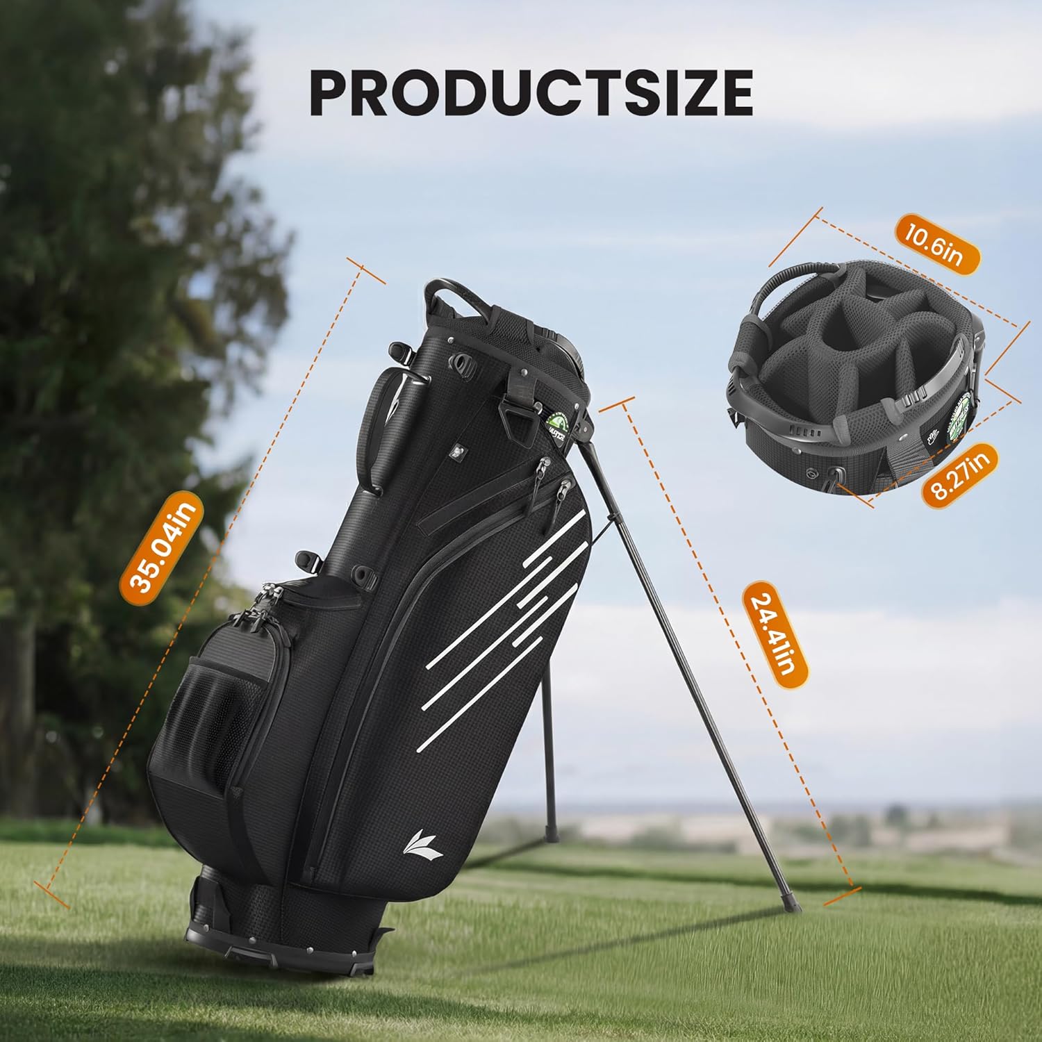 8-Way Golf Stand Bag, Lightweight Golf Bag with Dual Strap & Full-Length Dividers, Portable Golf Club Carry Bag with Multiple Pockets, Waterproof Rain Hood for Men Women