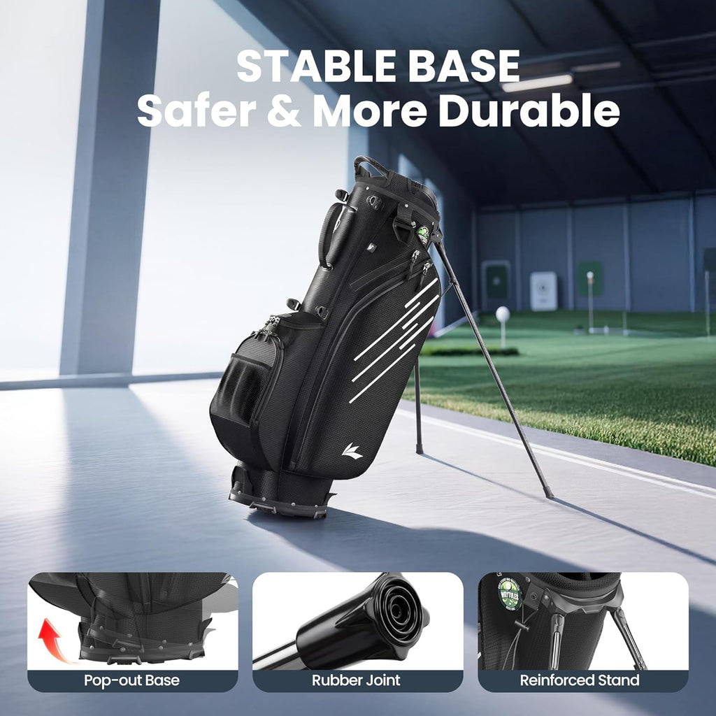 8-Way Golf Stand Bag, Lightweight Golf Bag with Dual Strap & Full-Length Dividers, Portable Golf Club Carry Bag with Multiple Pockets, Waterproof Rain Hood for Men Women