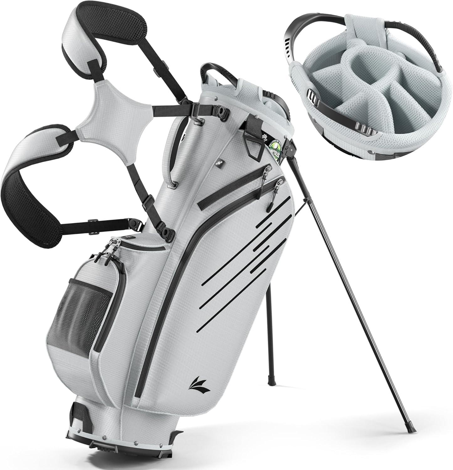 8-Way Golf Stand Bag, Lightweight Golf Bag with Dual Strap & Full-Length Dividers, Portable Golf Club Carry Bag with Multiple Pockets, Waterproof Rain Hood for Men Women