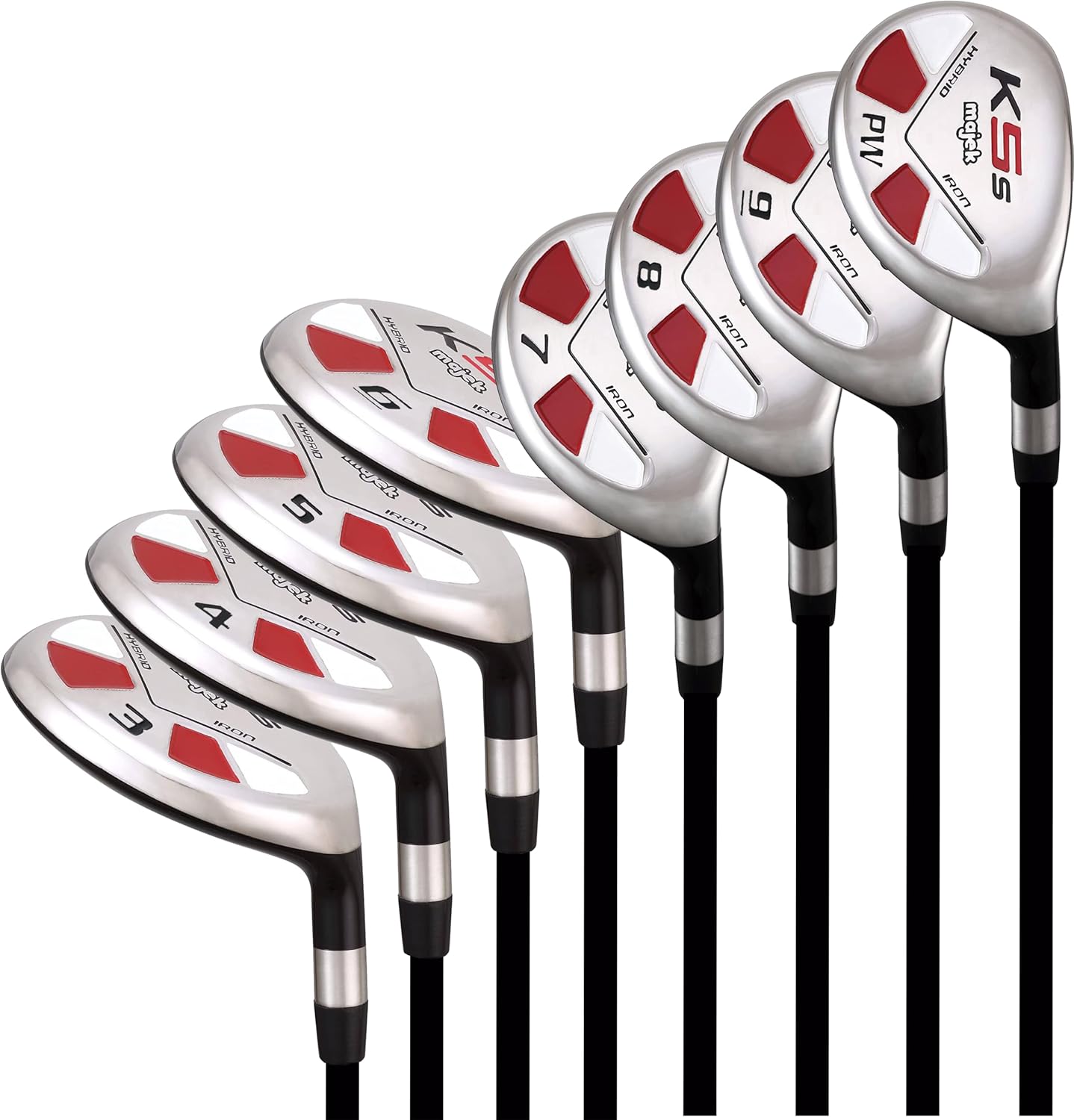 Senior Single Length - One Length Men’s Majek Golf All Hybrid Complete Full Set, which Includes: #3 4 5 6 7 8 9 PW Senior Flex Total of 8 Right Handed New Utility “A” Flex Clubs