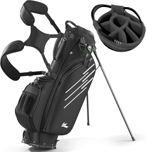 8-Way Golf Stand Bag, Lightweight Golf Bag with Dual Strap & Full-Length Dividers, Portable Golf Club Carry Bag with Multiple Pockets, Waterproof Rain Hood for Men Women