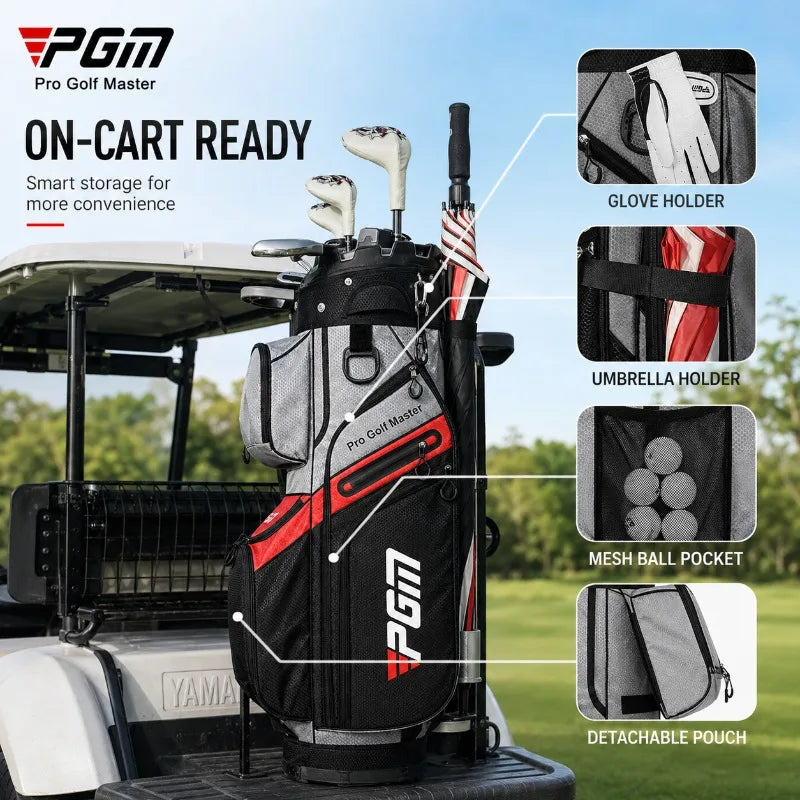 PGM Golf Cart Bag 14 Way Top Large Capacity Golf Club Organizer Detachable Side Pouch Stable Base