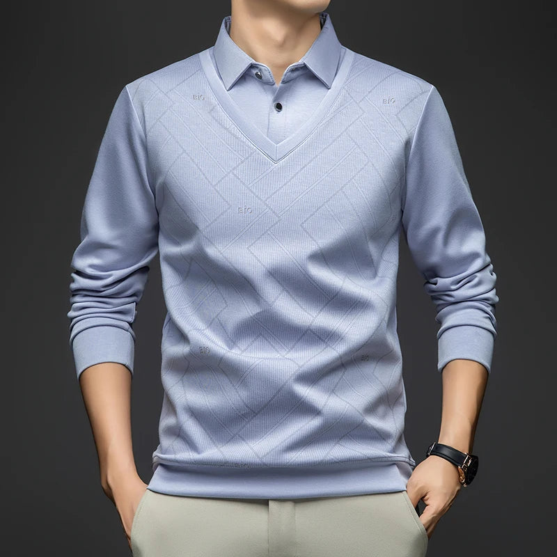 BROWON 2025 Spring Autumn Smart Casual Men New Polo Shirt Golf Wear Men Long Sleeve Lapel Slim Fit Work Polo Tops Tees Man