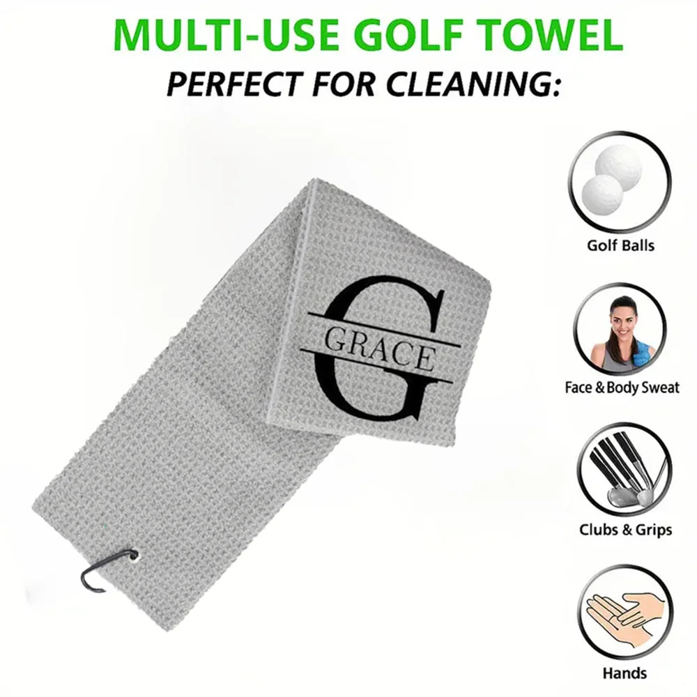 Elegant Custom Embroidery Golf Towel Waffle Microfiber Sport Cleaning Cloth With Carabiner Gift Birthday Graduation Present