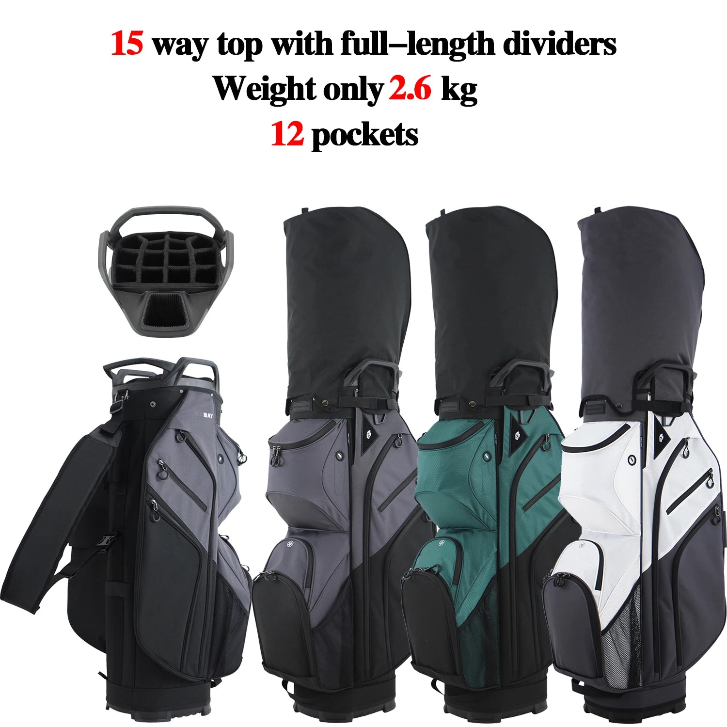 Ultra Lightweight Golf Cart Bag, 15-Way Top Divider Golf Club Bag, Nylon Material, Lightweight Only 2.6KG / 5.73 Lbs
