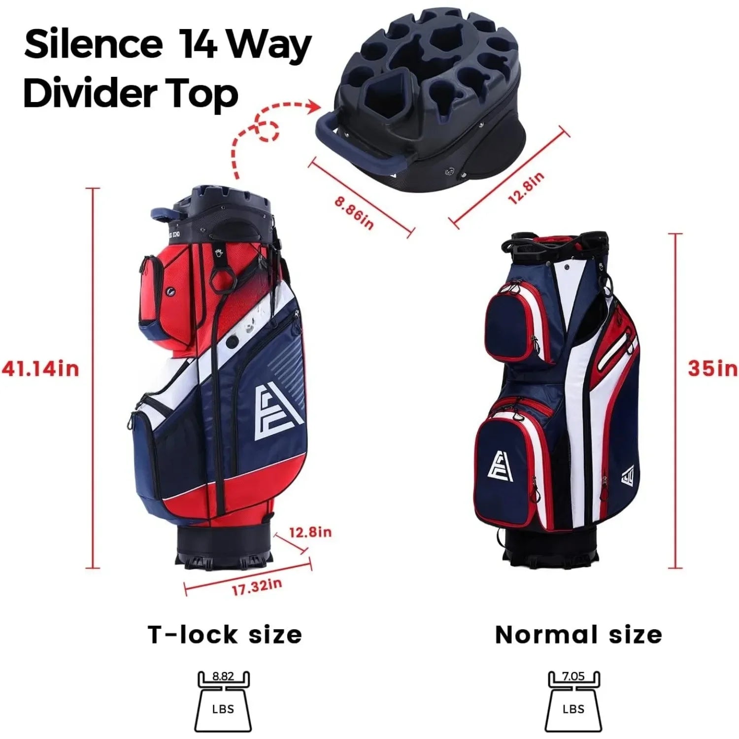 Premium 14-Way T-Lock Golf Cart Bag with Handles & Rain Cover Customized