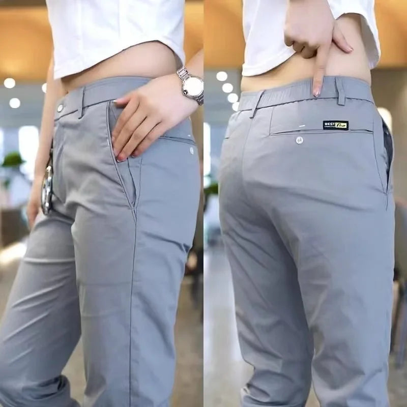 Mens Casual Pants Golf Fashion Summer Slim Fit Trousers High Quality Elastic Waist Straight Golf Sports Pants Men Clothing