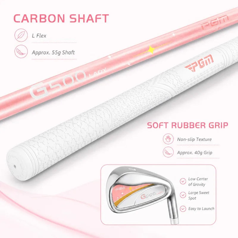 PGM Women's Golf Iron Set 6 7 8 9 PW SW Stainless Steel Heads Carbon Shaft L Flex Ladies Golf Clubs