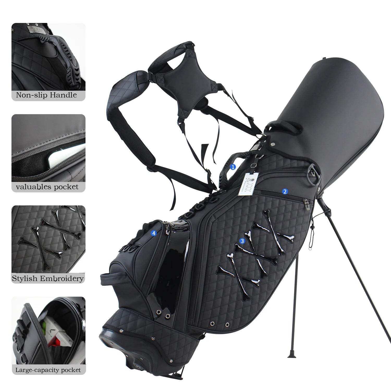 Stylish Golf Stand Bag, 7-Way Top Divider, Lightweight Double Shoulder Golf Club Bag, Premium Eco-Friendly PU Leather