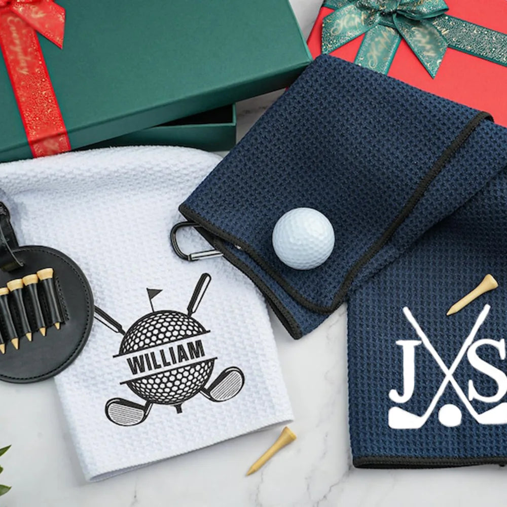 Elegant Custom Embroidery Golf Towel Waffle Microfiber Sport Cleaning Cloth With Carabiner Gift Birthday Graduation Present