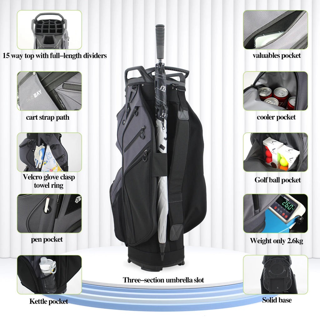 Ultra Lightweight Golf Cart Bag, 15-Way Top Divider Golf Club Bag, Nylon Material, Lightweight Only 2.6KG / 5.73 Lbs