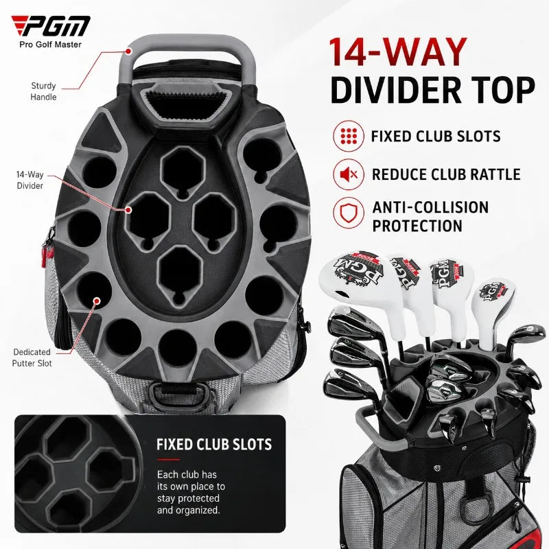 PGM Golf Cart Bag 14 Way Top Large Capacity Golf Club Organizer Detachable Side Pouch Stable Base