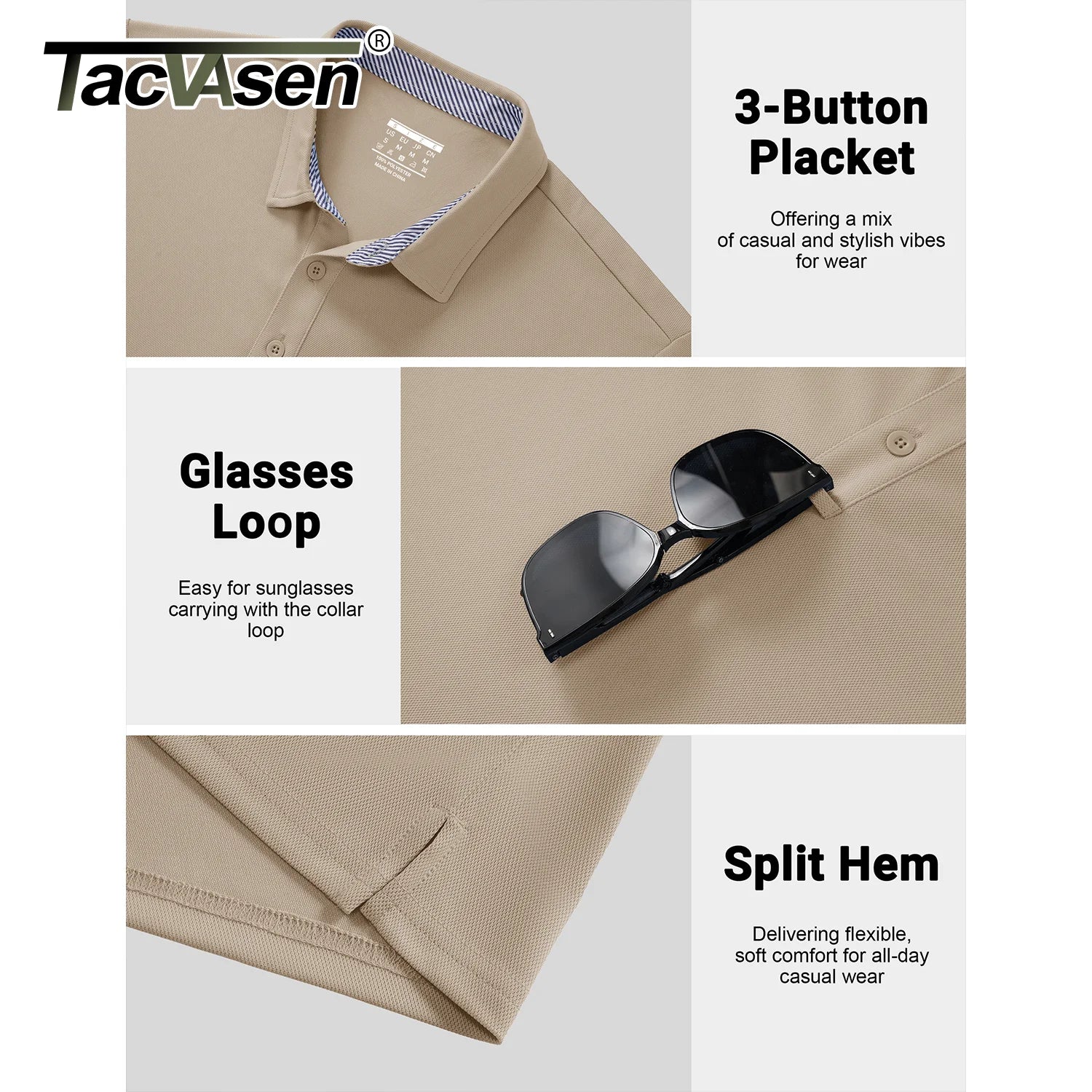 TACVASEN Mens Summer Polo Shirts Short Moisture Wicking Sleeve Athletic T-Shirt 3 Buttons Classic Fit Casual Dry fit Golf Shirts