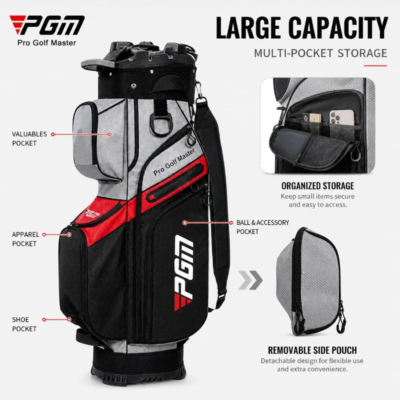 PGM Golf Cart Bag 14 Way Top Large Capacity Golf Club Organizer Detachable Side Pouch Stable Base