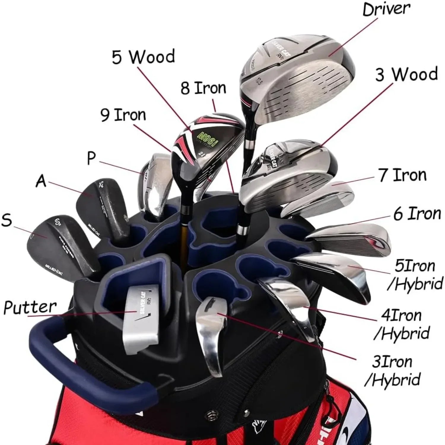 Premium 14-Way T-Lock Golf Cart Bag with Handles & Rain Cover Customized