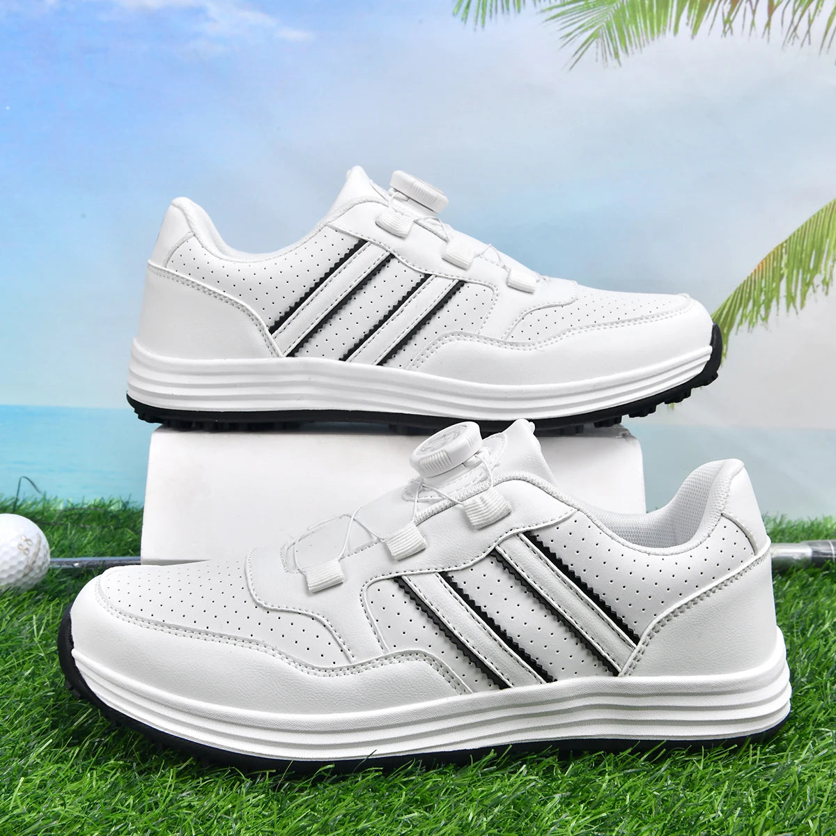 Unisex Twist Lock Golf Shoes Quick Fastening Spikeless Waterproof Breathable Lightweight Outdoor Walking Footwear