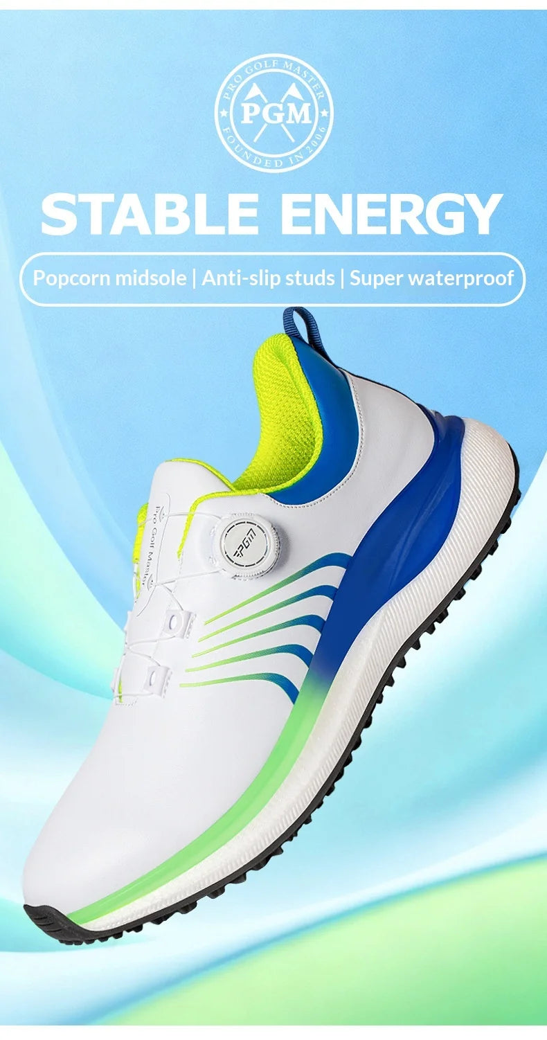 PGM Golf Shoes Men's Shoes Casual Sports Shoes Super Soft Popcorn Midsole Knob Lace Super Waterproof Shoes XZ446