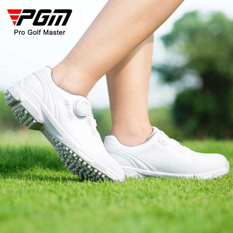 PGM Women Golf Shoes Waterproof Breathable Knob Lace Anti Slip Sports White Shoes XZ268