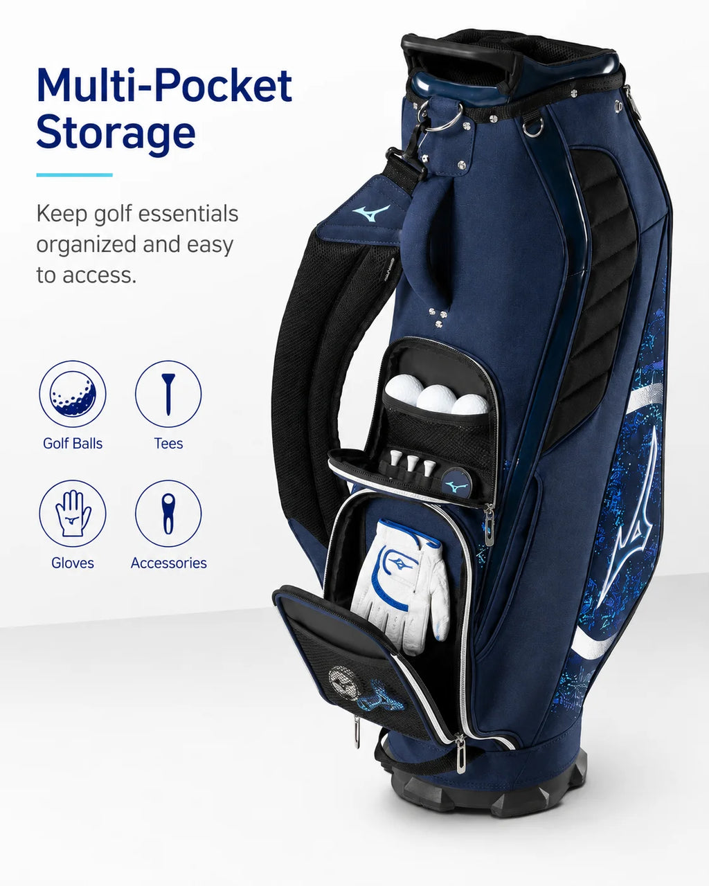 2026 New Mizuno Men's Golf Bag NX3 Series Lightweight Golf Cart Bag Professional Standard Clubs Carrier 5LGC250122 Navy Blue