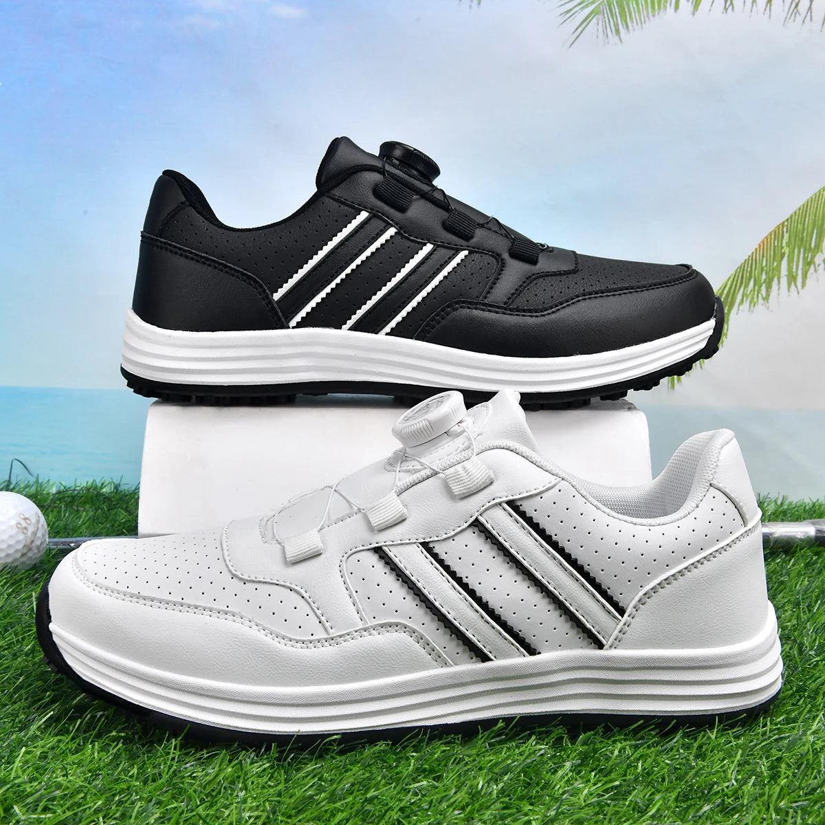 Unisex Twist Lock Golf Shoes Quick Fastening Spikeless Waterproof Breathable Lightweight Outdoor Walking Footwear