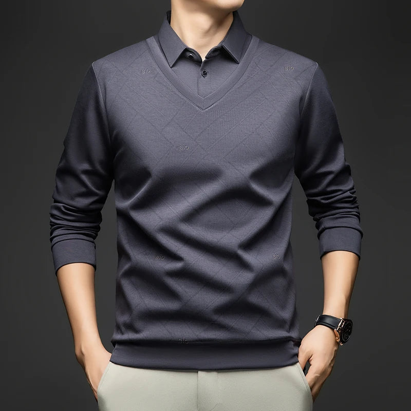 BROWON 2025 Spring Autumn Smart Casual Men New Polo Shirt Golf Wear Men Long Sleeve Lapel Slim Fit Work Polo Tops Tees Man