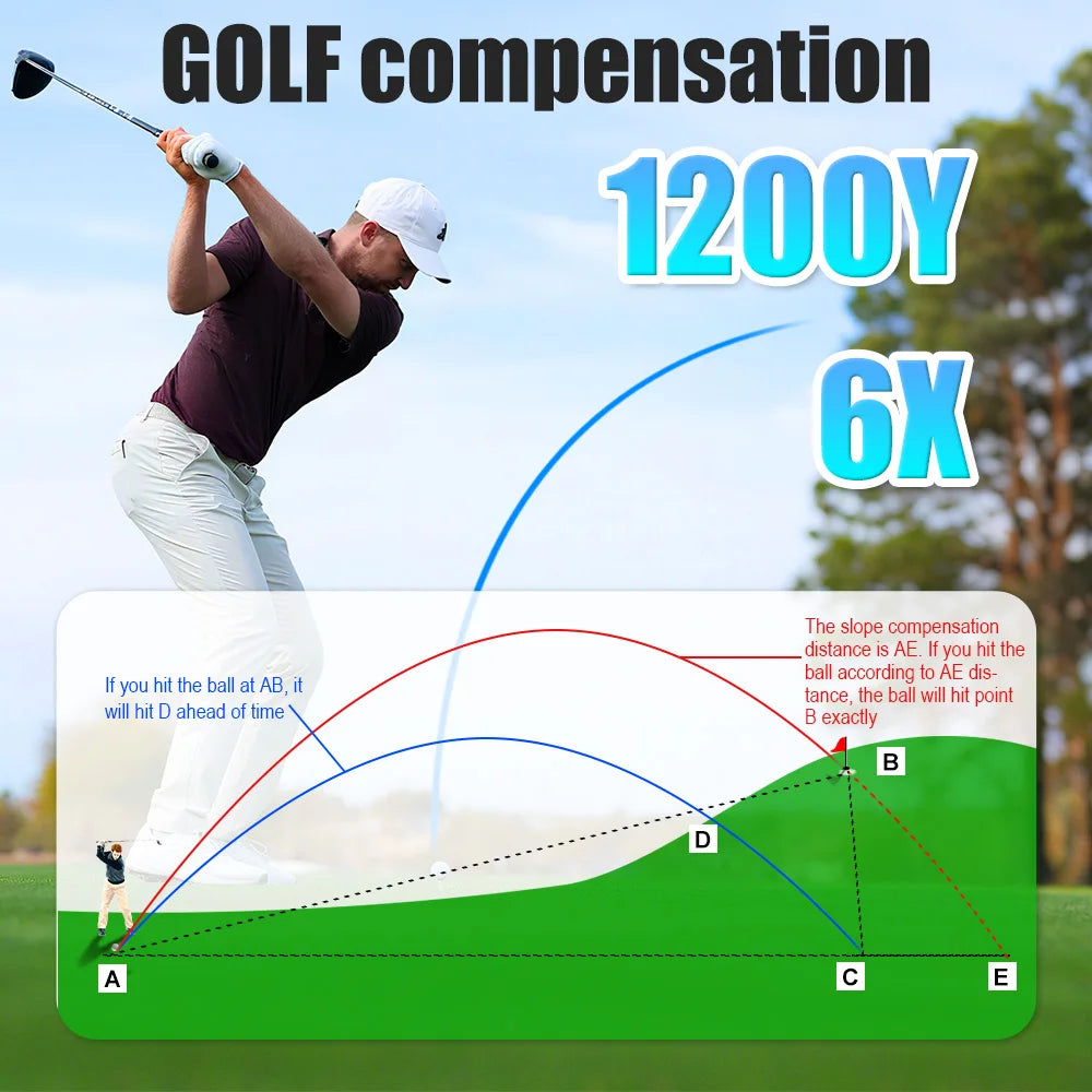 Golf Range Finder 1200 Yards 6X Magnification Golf Laser Rangefinder with Slope Flag Lock Vibration